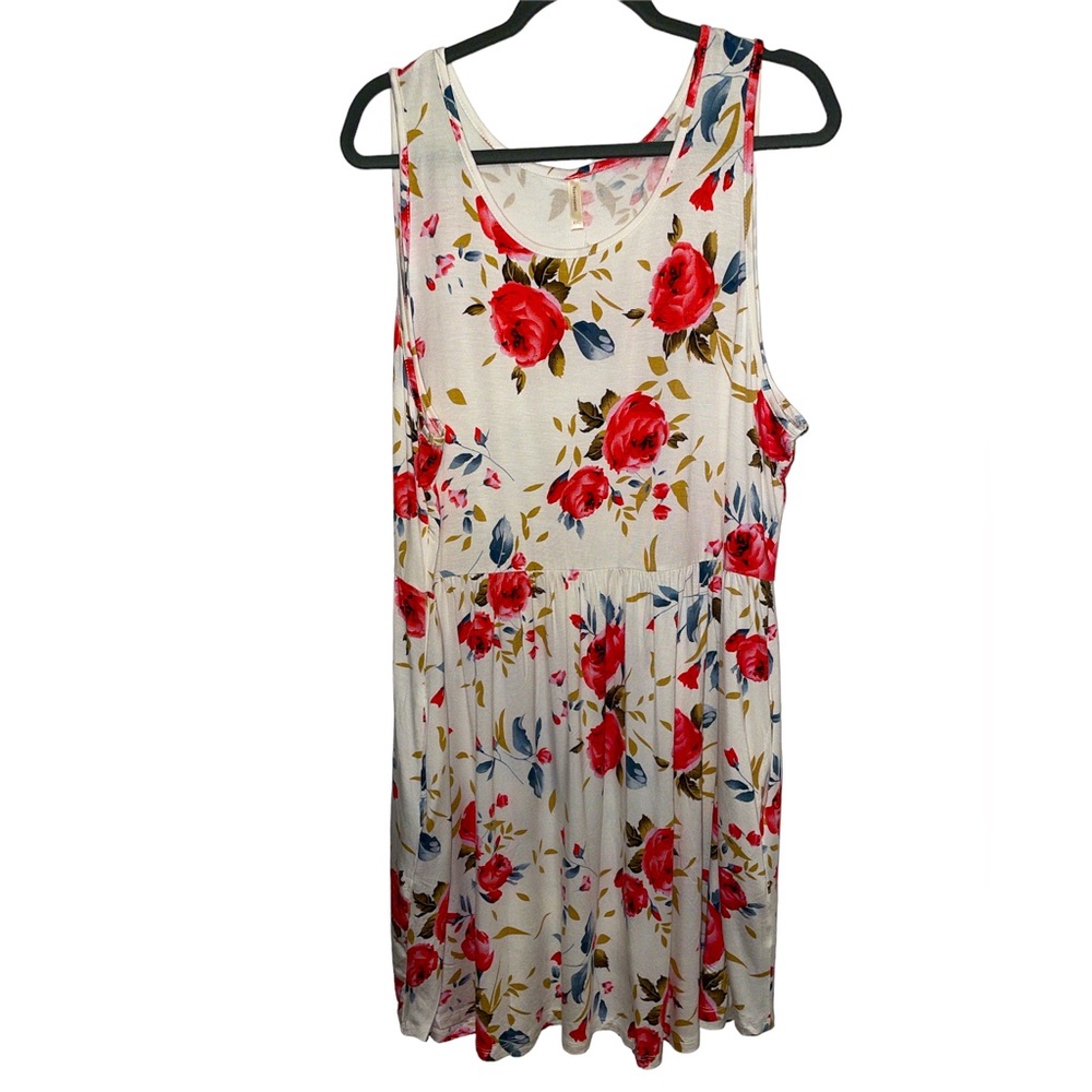 Yoaresweet Floral Sleeveless Dress Round Neck with Pockets XXL